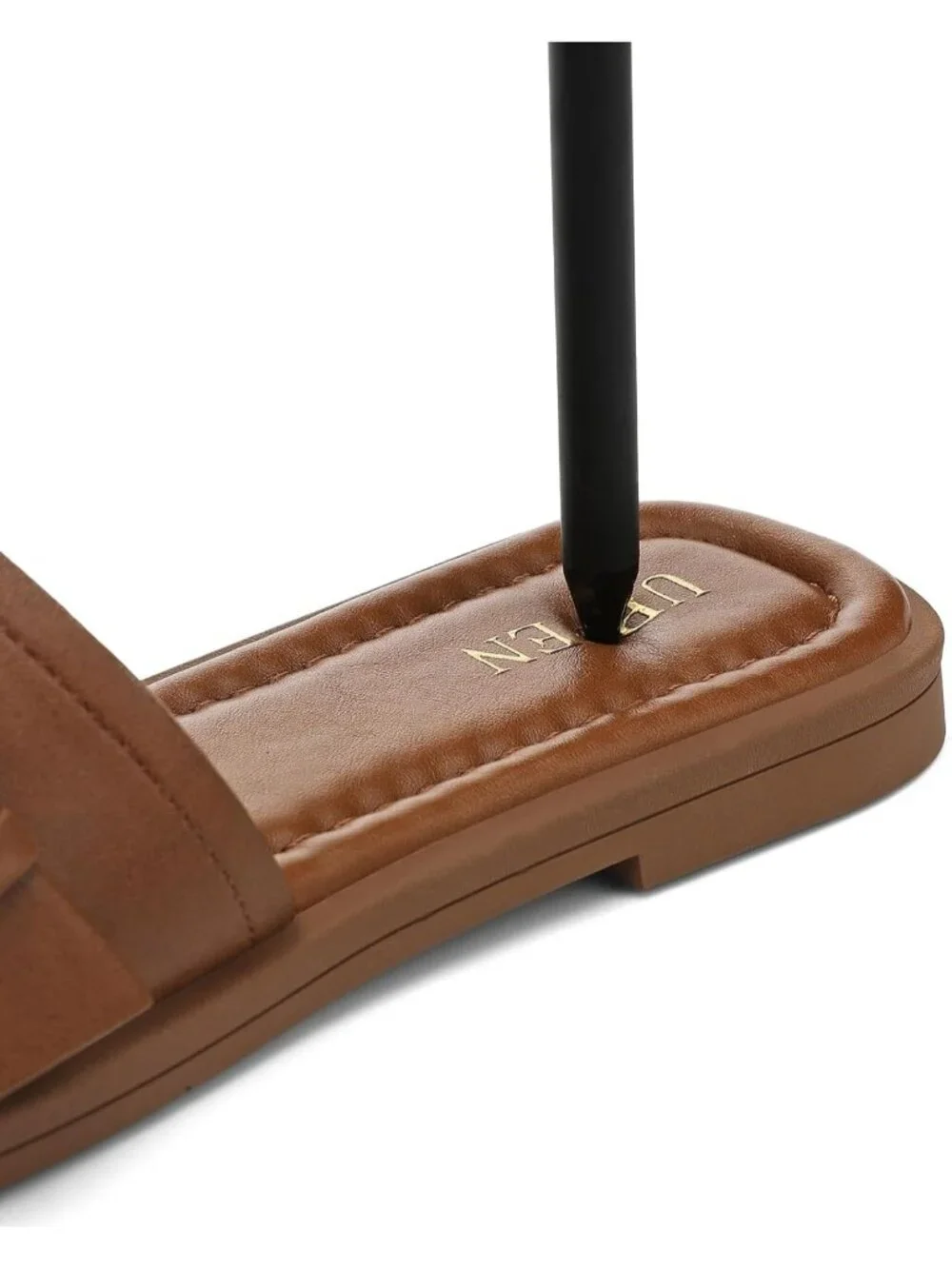 Women's Brown Square Toe Flat Sandals Slides Dressy Comfortable for Beach